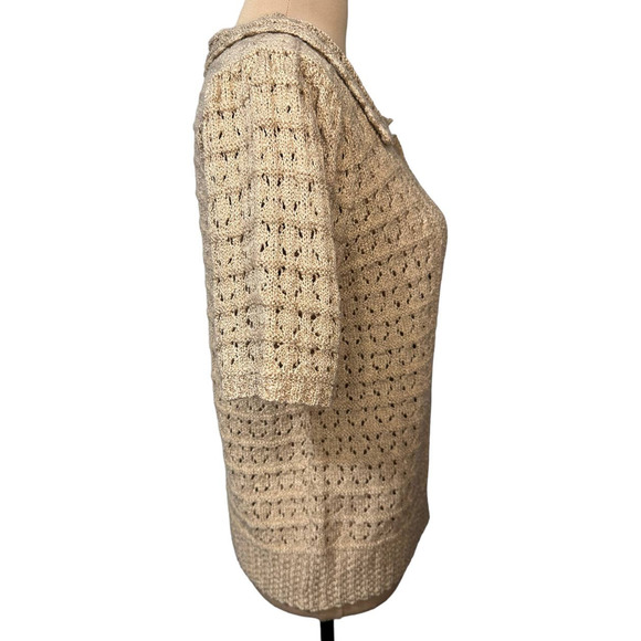NWT Bluivy Tan Crocheted Button Front Polo Sweater Size S - Picture 2 of 5